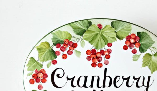 Custom Cottage Sign with Cranberries, Ceramic Address Plaque for Front Door