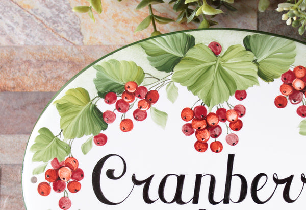 Custom Cottage Sign with Cranberries, Ceramic Address Plaque for Front Door