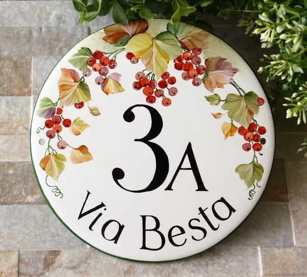 Fall Porch Decor with Red Berries, Address Sign