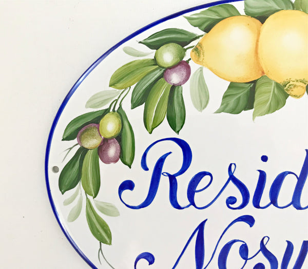 Personalized House sign, Ceramic plaque, Lemons Olives