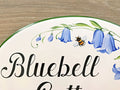 Cottage House name sign, Ceramic address plaque for outdoor, Bluebell