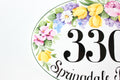 Floral Ceramic House Number, Custom Address Plaque for Cottage