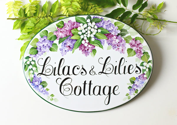 house name sign for cottage with lilac