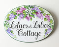 Personalized Front Door Sign for Cottage, Ceramic Address Sign with Lilacs