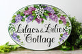 Personalized Front Door Sign for Cottage, Ceramic Address Sign with Lilacs