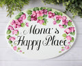 custom house sign with bougainvillea