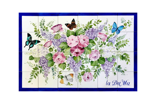 custom house tiles panel with flowers and butterflies