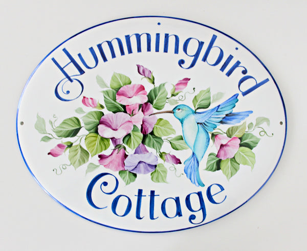 Personalized Hummingbird Cottage House Sign, Welcome to Our Garden