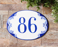 Blue Entryway Address Plaque, Porcelain Custom House Numbers