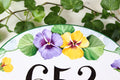 Ceramic House Numbers with Pansies, Custom Outdoor Address Sign