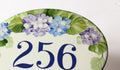 Ceramic Address plaque, House numbers sign with Hydrangea