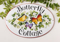 Outdoor House Sign with Butterfly, Personalized Ceramic Sign for Cottage