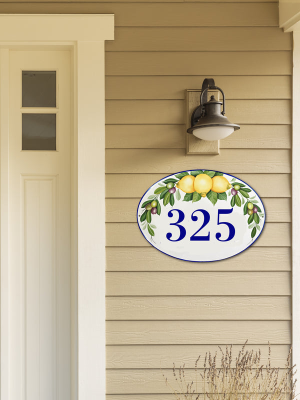 Personalized House sign, Ceramic plaque, Lemons Olives