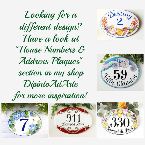 House Number Sign Ceramic with Sunflowers, Custom Address Plaque