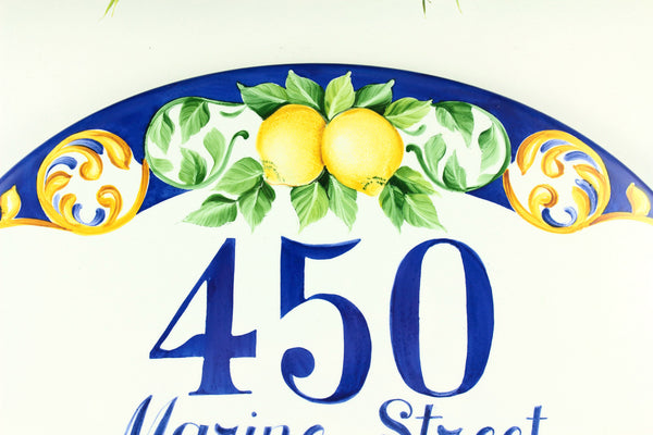 Personalized Address Sign with Positano Lemons, Ceramic House Number, Amalfi Style