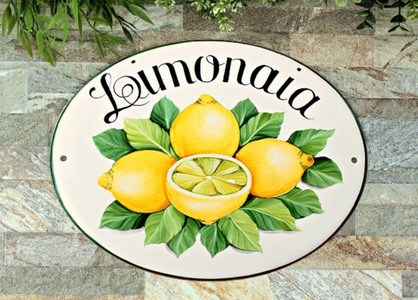 oval ceramic door sign for pantry with lemons