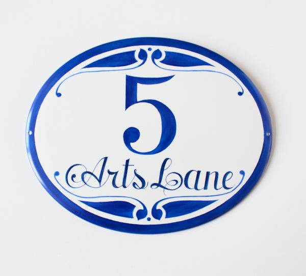 Blue Ceramic Address Plaque, Custom House Number Sign for Front Door