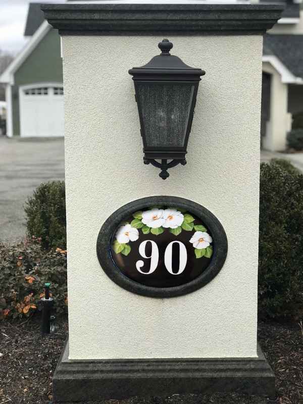 Magnolia House Numbers, Black Address Plaque for Front Door