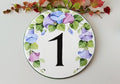 round house number with blue flowers