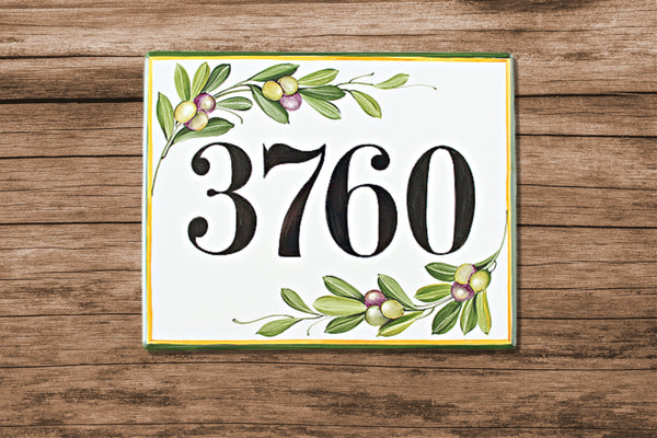 Ceramic House Numbers, Rectangular Address Plaque Olives