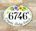 Ceramic House Numbers with Pansies, Custom Outdoor Address Sign