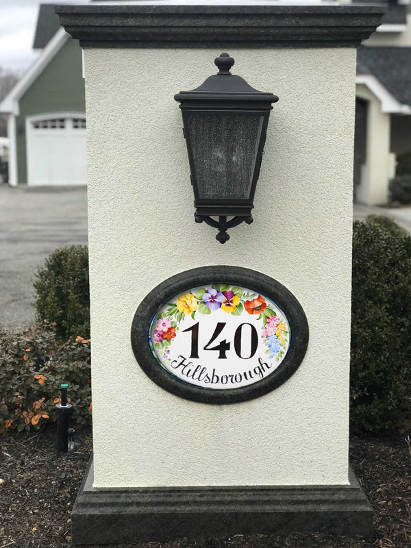 Personalized House Number Plaque with Flowers, Welcome Sign for Front Door