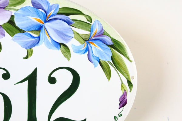 Custom House Numbers | Iris Flowers | Home address sign