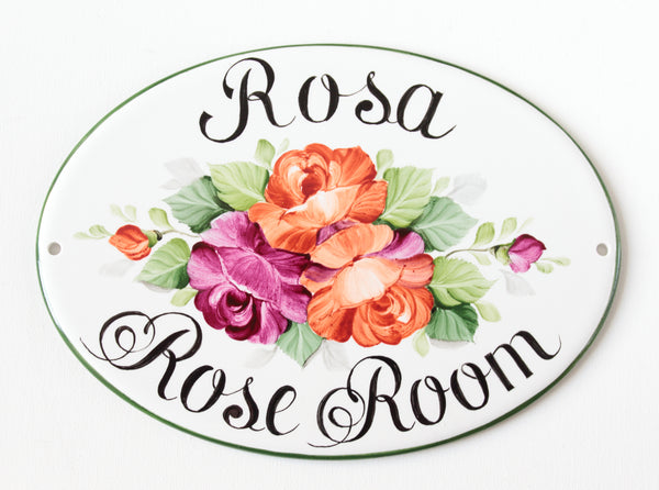 Targa personalizzata per porta, targhetta per con nome e rose– Dipinto Ad  Arte