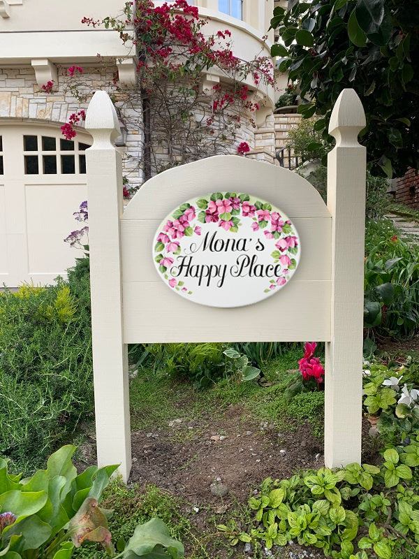 Pink Flowers Ceramic Outdoor Sign