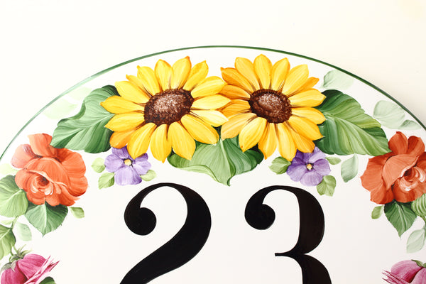 Sunflowers House Number Plaque, Personalized Ceramic address sign for front door