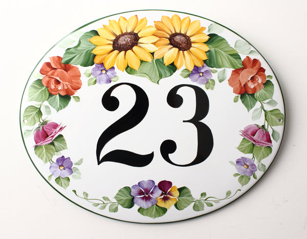 Sunflowers House Number Plaque, Personalized Ceramic address sign for front door