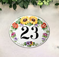 Sunflowers House Number Plaque, Personalized Ceramic address sign for front door