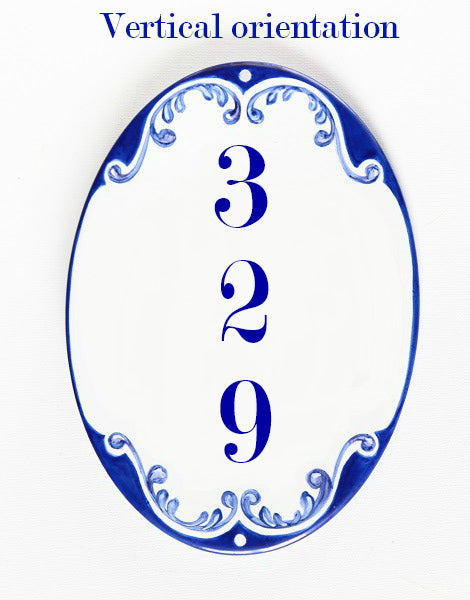 Blue Entryway Address Plaque, Porcelain Custom House Numbers