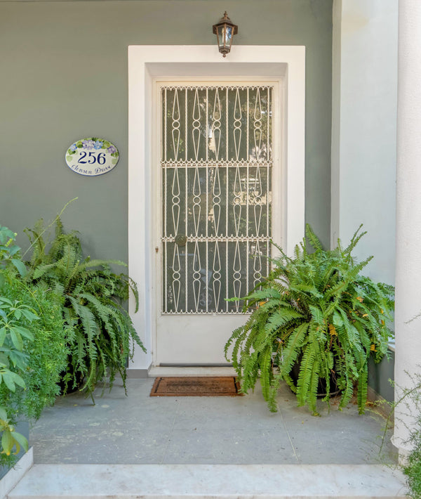 Ceramic Address plaque, House numbers sign with Hydrangea